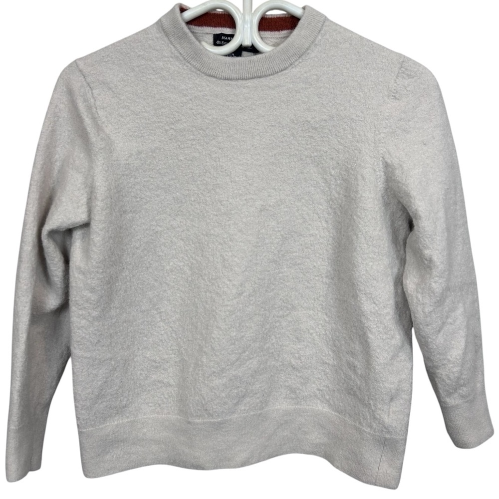 Mark Law‎ 100% Extra Fine Merino Wool Sweater Crew Neck Cream Pullover-READ